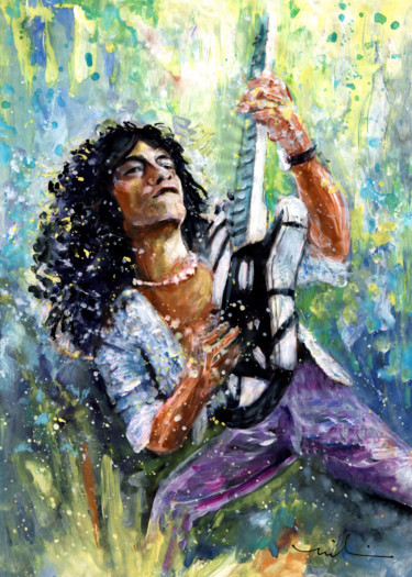 绘画 标题为“Eddie Van Halen” 由Miki De Goodaboom, 原创艺术品, 水粉