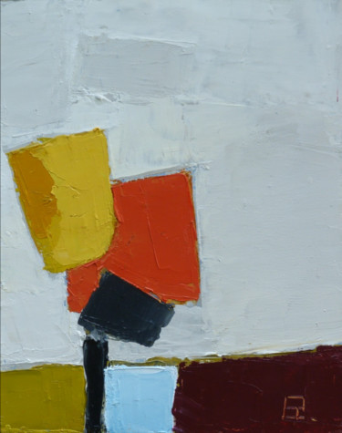 Painting titled "Compo jaune orange.…" by Christophe Rivière, Original Artwork, Oil Mounted on Wood Stretcher frame