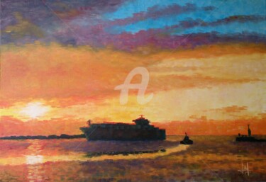 Impression soleil couchant Peinture intitulée "Impression soleil c…" par Marc Lallemand (Markkus), Œuvre d'art originale, Huile