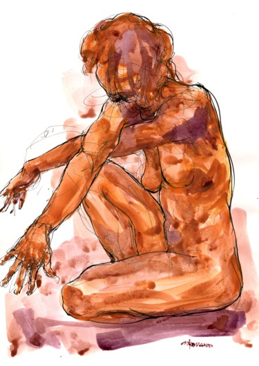 Peinture intitulée "A4 août 2015 16" par Christian Rolland, Œuvre d'art originale, Gouache
