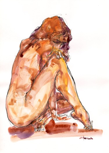 Peinture intitulée "A4 août 2008 18" par Christian Rolland, Œuvre d'art originale, Gouache