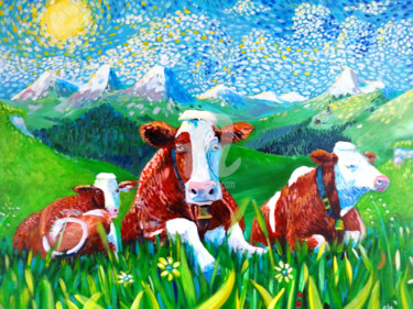 Painting titled "cows.png" by Predrag Gardasevic, Original Artwork, Acrylic