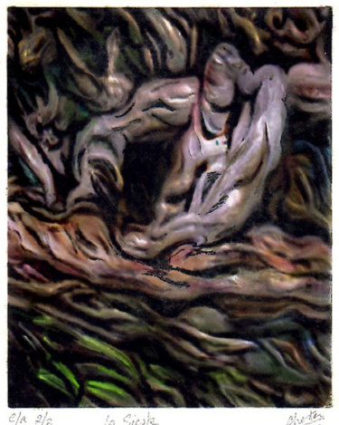 印花与版画 标题为“la-sieste en éditio…” 由Richard Raveen Chester, 原创艺术品, Collagraphy
