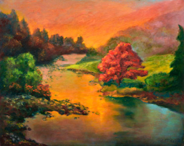 Painting titled "Maple Tree in Sunse…" by Art -Lsedra, Original Artwork, Oil