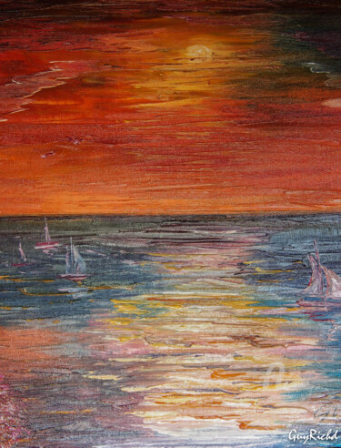 Peinture intitulée "coucher-de-soleil-1…" par Guyrichd, Œuvre d'art originale, Huile