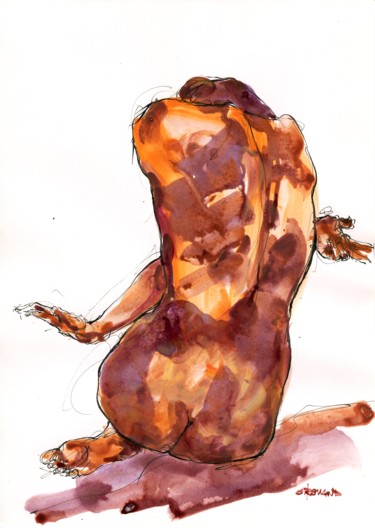 Peinture intitulée "A4 août 2015 20" par Christian Rolland, Œuvre d'art originale, Gouache