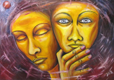 Peinture intitulée "" The life mask "" par Jicé B., Œuvre d'art originale, Huile