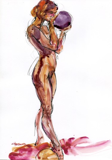 Peinture intitulée "A4 2012 juin 14" par Christian Rolland, Œuvre d'art originale, Gouache
