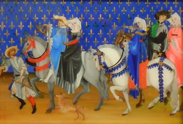 Painting titled "Chasse Royale - Roy…" by Mathilda De Carpentry, Original Artwork, Oil Mounted on Cardboard