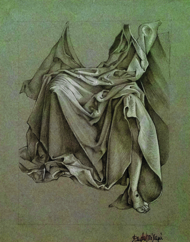 Dessin intitulée "Panneggio (da Albre…" par Paola Milani, Œuvre d'art originale, Graphite