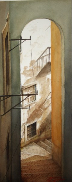 Peinture intitulée "Fim do dia no beco…" par Francisco Salgado Dias, Œuvre d'art originale, Aquarelle