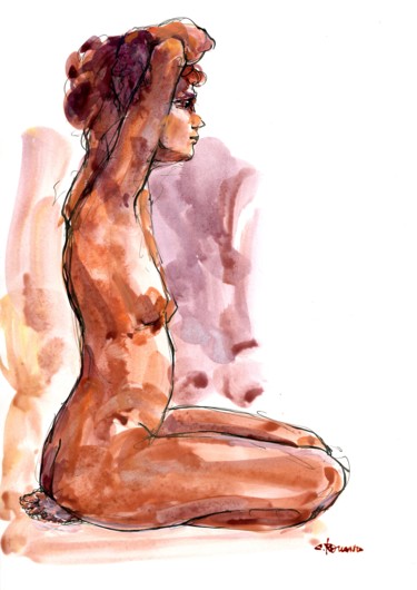 Peinture intitulée "A4 août 2015 30" par Christian Rolland, Œuvre d'art originale, Gouache