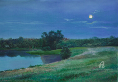 Schilderij getiteld "Sultry evening" door Sergey Lutsenko, Origineel Kunstwerk, Olie Gemonteerd op Frame voor houten brancard