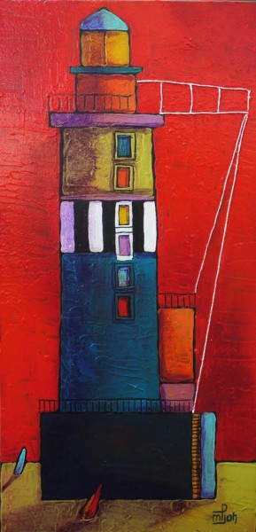 Phare D'AR MEN Peinture intitulée "Phare D'AR MEN" par Marie-Pierre Jan, Œuvre d'art originale, Acrylique Monté sur Châssis en bois