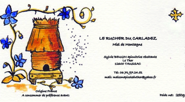 Dessin intitulée "Etiquette pot de mi…" par Rosiane Priam, Œuvre d'art originale, Encre