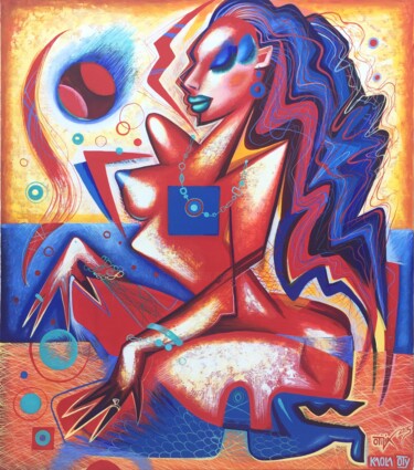 Painting titled "Sunset on the beach" by Kaola Oty, Original Artwork, Acrylic