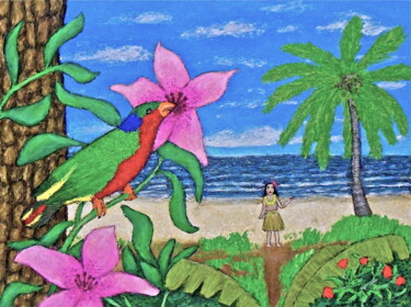 Pintura titulada "Rimatara Lorikeet" por Stephen Warde Anderson, Obra de arte original, Acrílico Montado en Otro panel rígido