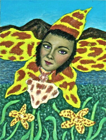 Pintura titulada "Tiger Orchid Girl" por Stephen Warde Anderson, Obra de arte original, Acrílico Montado en Otro panel rígido