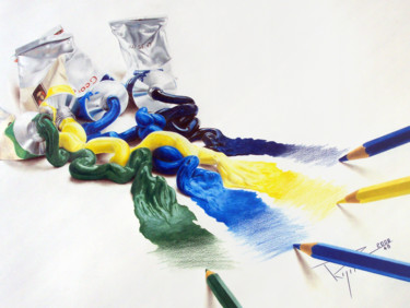 图画 标题为“L'huile aux crayons” 由Patrick Rogelet, 原创艺术品, 铅笔