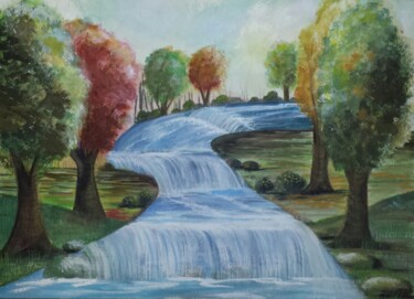 Pintura intitulada "Refreshing Waterfal…" por Artistry By Ajanta, Obras de arte originais, Aquarela