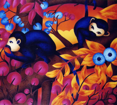 Printmaking titled "Le Scimmie Blu" by Kino Mistral, Original Artwork, Lithography