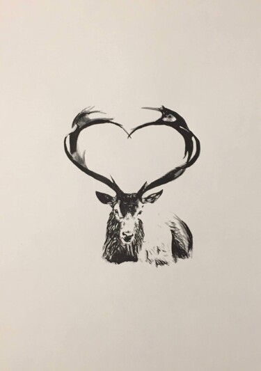 Le cerf de la forêt Painting titled "Le cerf de la forêt" by Annabel Labatie, Original Artwork, Ink Mounted on Wood Stretcher frame