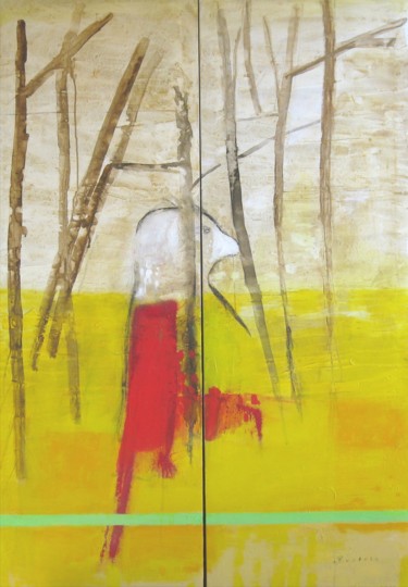 Malerei mit dem Titel "Cardenal" von Alvaro Bustelo, Original-Kunstwerk, Acryl