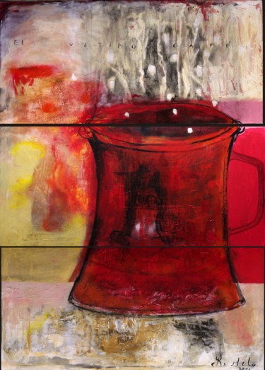 Malerei mit dem Titel "El Ultimo Café" von Alvaro Bustelo, Original-Kunstwerk, Acryl