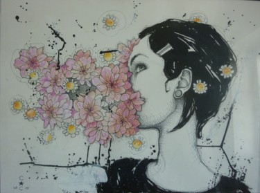 Peinture intitulée "tête" par Catherine Cornec, Œuvre d'art originale, Encre