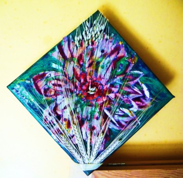 Painting titled "La fleur 2-Marquete…" by Nikolina Bellanger, Original Artwork