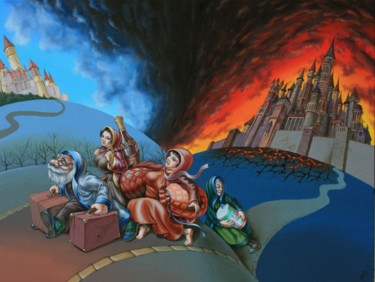Peinture intitulée "Flight of Lot out f…" par Victor Molev, Œuvre d'art originale, Huile Monté sur Châssis en bois