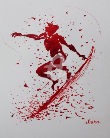 surf-n-3-dessin-d-ibara-a-l-encre-rouge-sur-papier-aquarelle-300gr-format-30cm-sur-42cm.jpg 图画 标题为“surf-n-3-dessin-d-i…” 由Henri Ibara, 原创艺术品, 墨