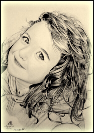 portrait dessin enfant Drawing titled "portrait dessin enf…" by Samos17 Portraitiste, Original Artwork, Pencil