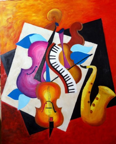 Peinture intitulée "Musique ! Trio sono…" par Nadine Bichon, Œuvre d'art originale, Huile