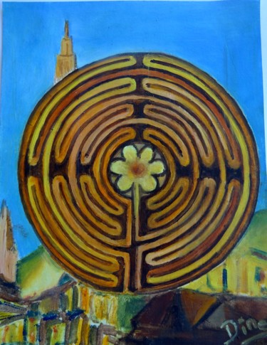 Peinture intitulée "Chartres - Le labyr…" par Nadine Bichon, Œuvre d'art originale, Huile