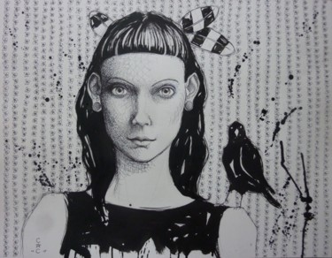 Peinture intitulée "tête" par Catherine Cornec, Œuvre d'art originale, Encre
