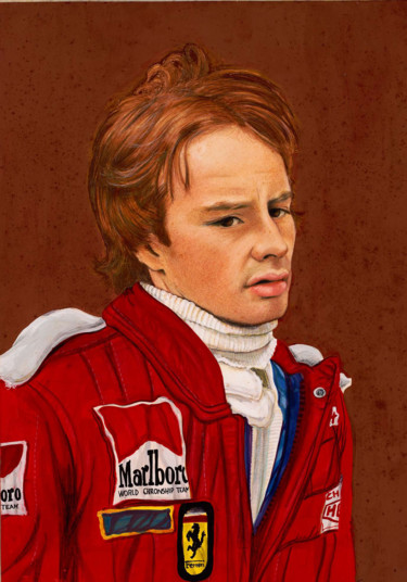Ritratto a Gilles Villeneuve Peinture intitulée "Ritratto a Gilles V…" par Sandra Malagoli, Œuvre d'art originale, Tempera