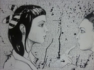 Peinture intitulée "tête" par Catherine Cornec, Œuvre d'art originale, Encre