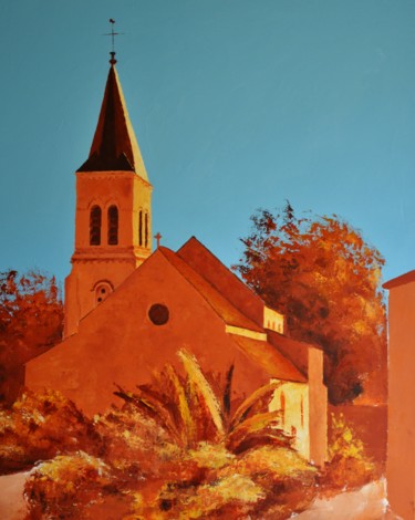 Peinture intitulée "EGLISE DE VILLECRES…" par Stephanie Ledroit, Œuvre d'art originale, Acrylique Monté sur Châssis en bois