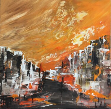 Painting titled "Rue de ville" by Hélène Molina, Original Artwork, Acrylic