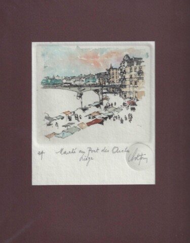 Printmaking titled "Liège - Marché au P…" by André Colpin, Original Artwork, Etching