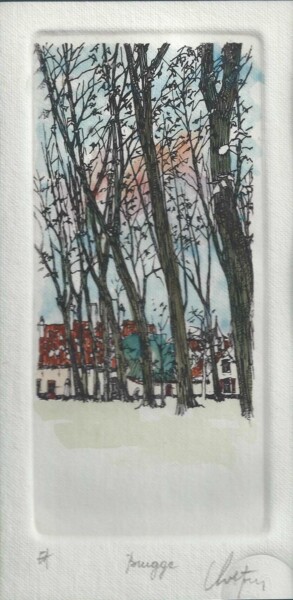 Printmaking titled "Brugge - Begijnhof…" by André Colpin, Original Artwork, Etching