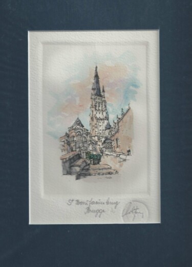 Brugge - St Bonifaciusbrug / Bruges le pont St Boniface Printmaking titled "Brugge - St Bonifac…" by André Colpin, Original Artwork, Etching