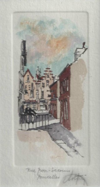 Printmaking titled "Bruxelles rue Bon s…" by André Colpin, Original Artwork, Etching