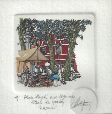 Printmaking titled "Namur Place Marché…" by André Colpin, Original Artwork, Etching