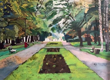 L'allée du piéton Painting titled "L'allée du piéton" by Maurice Bellolo, Original Artwork, Oil Mounted on Wood Stretcher frame