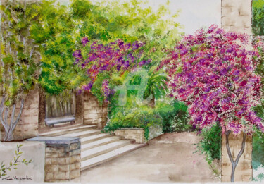Peinture intitulée "jardin-d-andalousie…" par Tina Verpoorten, Œuvre d'art originale, Aquarelle