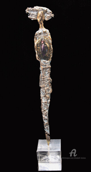 Sculpture intitulée "Idole à l'améthyste" par Elisabeth Brainos, Œuvre d'art originale, Bronze