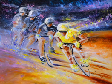 Defying Time In A Yellow Jersey 绘画 标题为“Defying Time In A Y…” 由Miki De Goodaboom, 原创艺术品, 丙烯