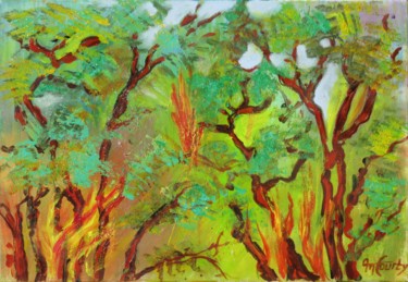Peinture intitulée "Incendie dans la pi…" par Myriam Courty, Œuvre d'art originale, Acrylique Monté sur Châssis en bois